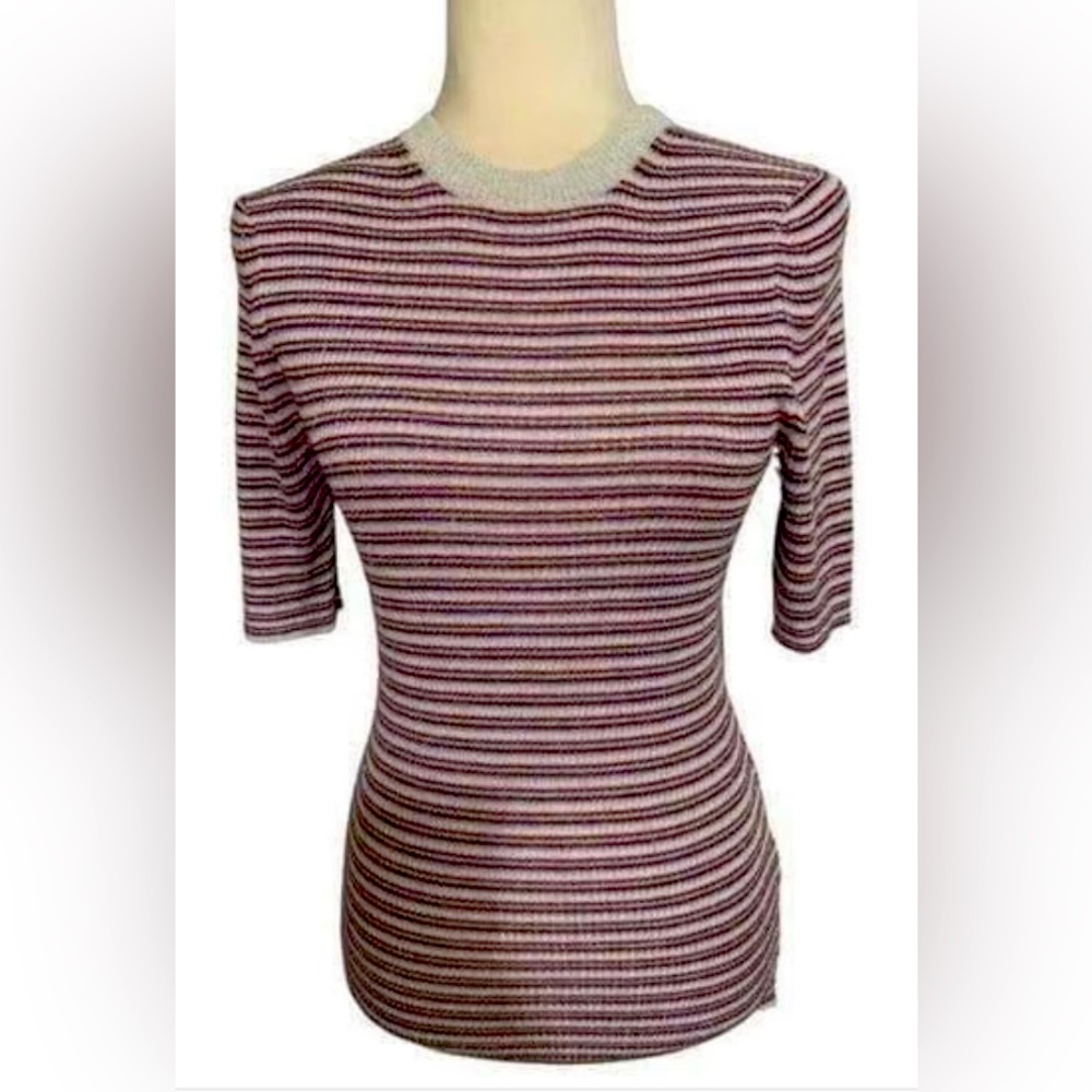 Something Navy Red, Silver, Blue Striped Sweater Top, Size L